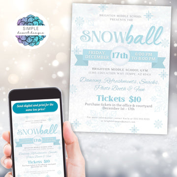 Create the *picture-perfect* winter gala with this festive set of winter dance flyers! Perfect for your winter wonderland extravaganza, Xmas holiday party, daddy-daughter dance or church Christmas event. Fully customizable text and twinkling snowflake graphics in two sizes to make your event shine! Easy editing and 300 dpi printing for crisp & clean results. Make it a special one with this dazzling set of winter flyer designs!